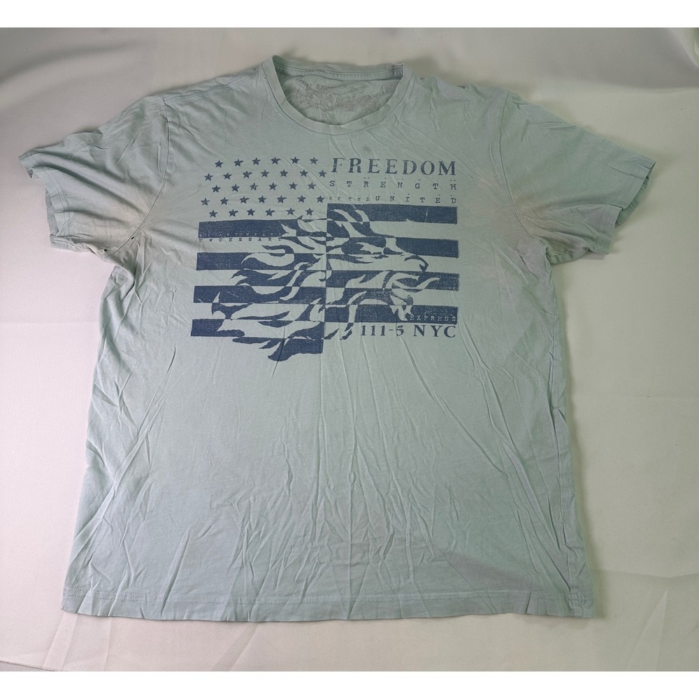 Express Graphic T Shirt Freedom Strength‎ Stars and Stripes Blue Mens XL Worn